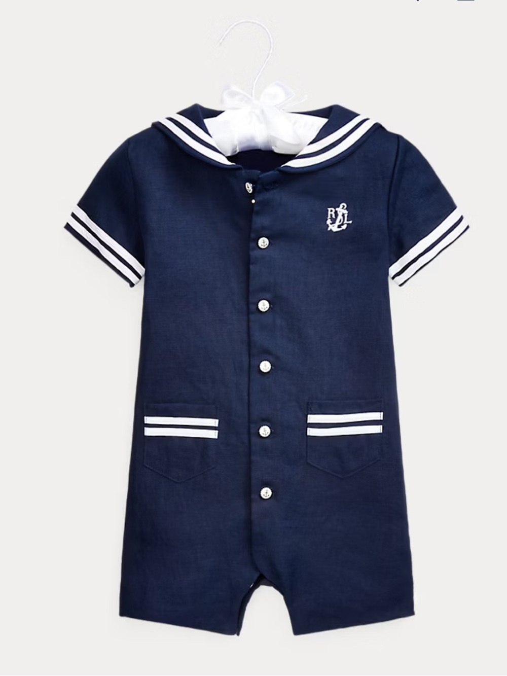 Ralph Lauren Navy and White Sailor-Style One-Piece Bodysuit